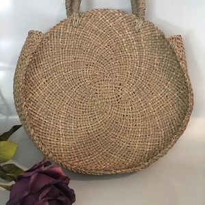 Handwoven Round Straw Tote Bag